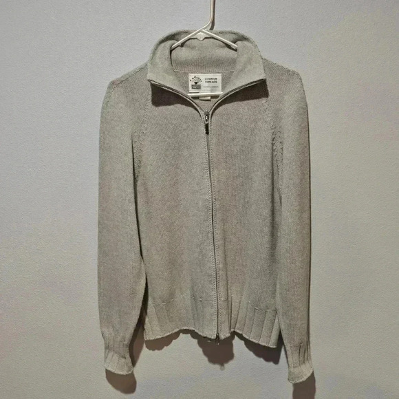 Common Threads NWOT Full Zip Large Sweater Heavy Thick Knitted Heather Gray - Picture 2 of 7
